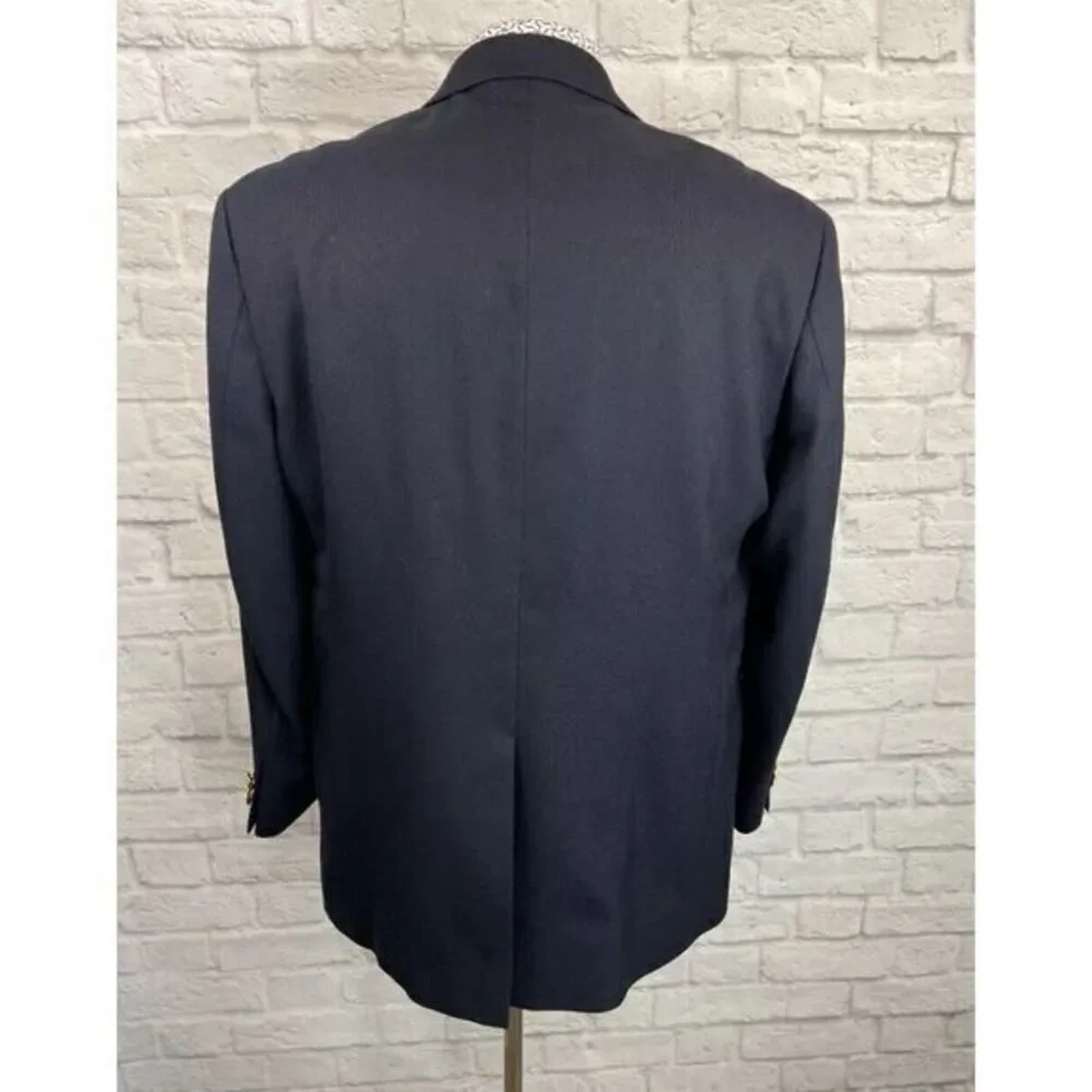 Vintage‎ EUC Stafford Navy Hopsack Blazer Sportcoat Gold Buttons Wool Blend 42 L